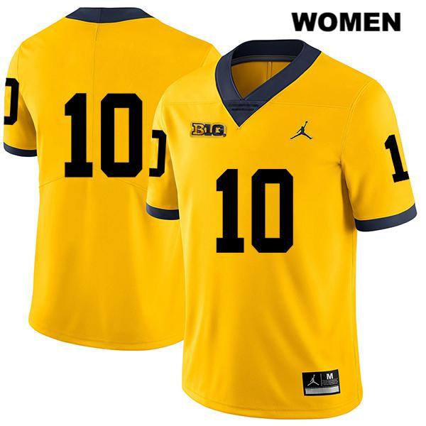 Women's NCAA Michigan Wolverines Anthony Solomon #10 No Name Yellow Jordan Brand Authentic Stitched Legend Football College Jersey OJ25O15YK